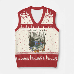 Protect Our National Parks V-Neck Knit Sweater Vest Wildlife Fishing Outdoor Adventure Retro TS02 Beige Red Print Your Wear