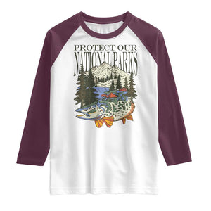 Protect Our National Parks Raglan Shirt Wildlife Fishing Outdoor Adventure Retro TS02 White Maroon Print Your Wear
