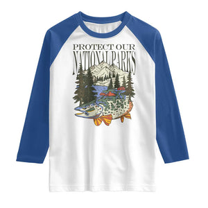 Protect Our National Parks Raglan Shirt Wildlife Fishing Outdoor Adventure Retro TS02 White Royal Print Your Wear