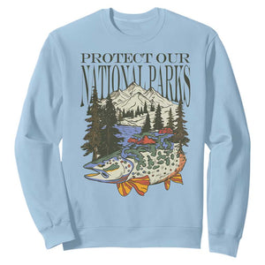 Protect Our National Parks Sweatshirt Wildlife Fishing Outdoor Adventure Retro TS02 Light Blue Print Your Wear