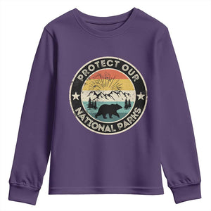 Protect Our National Parks Youth Sweatshirt Bear Wildlife Retro Mountain Graphic TS02 Purple Print Your Wear