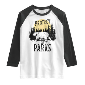 Protect Our Parks Raglan Shirt Retro Bear Forest Nature Graphic TS02 White Black Print Your Wear