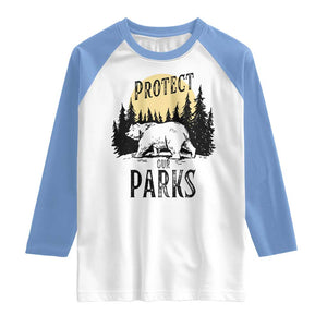 Protect Our Parks Raglan Shirt Retro Bear Forest Nature Graphic TS02 White Carolina Blue Print Your Wear
