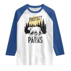 Protect Our Parks Raglan Shirt Retro Bear Forest Nature Graphic TS02 White Royal Print Your Wear