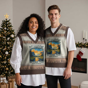 Yellowstone National Park V-Neck Knit Sweater Vest Worlds First NP Retro Vintage Graphic TS02 Mocha Mousse Print Your Wear