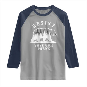 Resist Save Our Parks Raglan Shirt Bear US National Parks Wildlife Nature TS02 Sport Gray Navy Print Your Wear