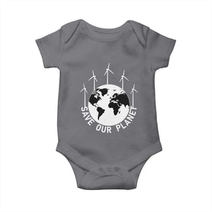Save Our Planet Baby Onesie Wind Power Electricity Earth Day 2025 TS02 Charcoal Print Your Wear