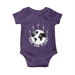 Save Our Planet Baby Onesie Wind Power Electricity Earth Day 2025 TS02 Purple Print Your Wear