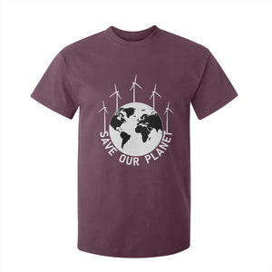 Save Our Planet T Shirt For Kid Wind Power Electricity Earth Day 2025 TS02 Maroon Print Your Wear