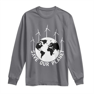 Save Our Planet Long Sleeve Shirt Wind Power Electricity Earth Day 2025 TS02 Charcoal Print Your Wear
