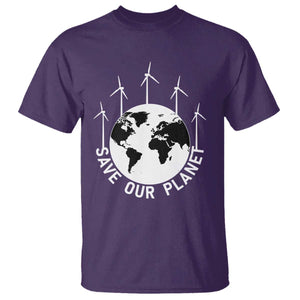Save Our Planet T Shirt Wind Power Electricity Earth Day 2025 TS02 Purple Print Your Wear