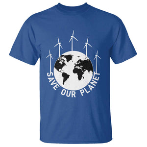 Save Our Planet T Shirt Wind Power Electricity Earth Day 2025 TS02 Royal Blue Print Your Wear