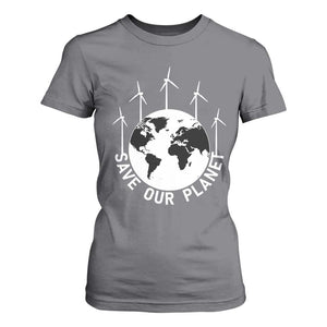 Save Our Planet T Shirt For Women Wind Power Electricity Earth Day 2025 TS02 Charcoal Print Your Wear