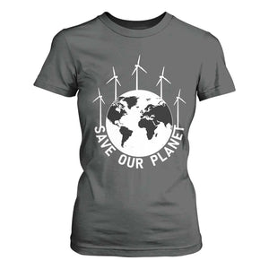 Save Our Planet T Shirt For Women Wind Power Electricity Earth Day 2025 TS02 Dark Heather Print Your Wear