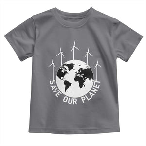 Save Our Planet Toddler T Shirt Wind Power Electricity Earth Day 2025 TS02 Charcoal Print Your Wear