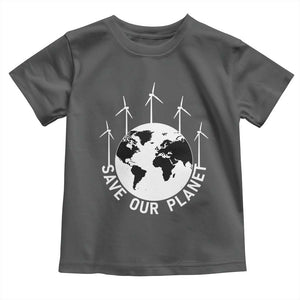 Save Our Planet Toddler T Shirt Wind Power Electricity Earth Day 2025 TS02 Dark Heather Print Your Wear