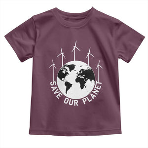 Save Our Planet Toddler T Shirt Wind Power Electricity Earth Day 2025 TS02 Maroon Print Your Wear
