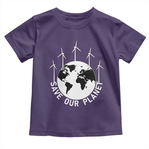 Save Our Planet Toddler T Shirt Wind Power Electricity Earth Day 2025 TS02 Purple Print Your Wear