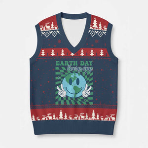 Earth Day Everyday V-Neck Knit Sweater Vest Smile Face Hippie Planet Anniversary TS02 Navy Red Print Your Wear