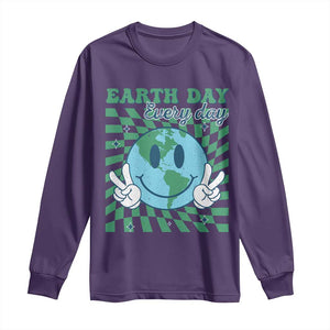 Earth Day Everyday Long Sleeve Shirt Smile Face Hippie Planet Anniversary TS02 Purple Print Your Wear