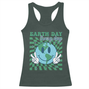 Earth Day Everyday Racerback Tank Top Smile Face Hippie Planet Anniversary TS02 Dark Forest Green Print Your Wear