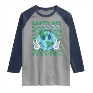 Earth Day Everyday Raglan Shirt Smile Face Hippie Planet Anniversary TS02 Sport Gray Navy Print Your Wear