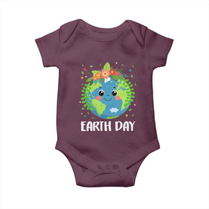 Happy Earth Day Baby Onesie Cute Earth With Floral TS02 Maroon Print Your Wear