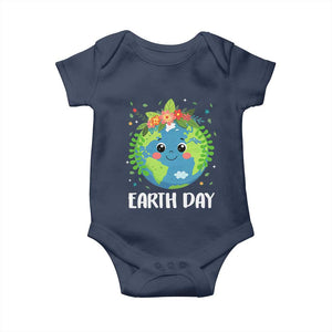 Happy Earth Day Baby Onesie Cute Earth With Floral TS02 Navy Print Your Wear