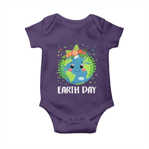 Happy Earth Day Baby Onesie Cute Earth With Floral TS02 Purple Print Your Wear