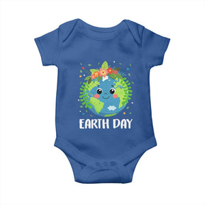 Happy Earth Day Baby Onesie Cute Earth With Floral TS02 Royal Blue Print Your Wear