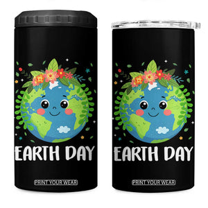 Happy Earth Day 4 in 1 Can Cooler Tumbler Cute Earth With Floral TS02 One Size: 16 oz Black Print Your Wear