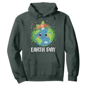 Happy Earth Day Hoodie Cute Earth With Floral TS02 Dark Forest Green Print Your Wear