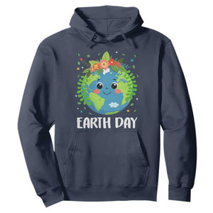Happy Earth Day Hoodie Cute Earth With Floral TS02 Navy Print Your Wear