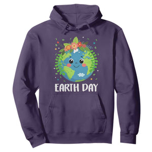 Happy Earth Day Hoodie Cute Earth With Floral TS02 Purple Print Your Wear