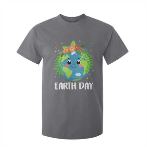 Happy Earth Day T Shirt For Kid Cute Earth With Floral TS02 Charcoal Print Your Wear