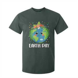 Happy Earth Day T Shirt For Kid Cute Earth With Floral TS02 Dark Forest Green Print Your Wear