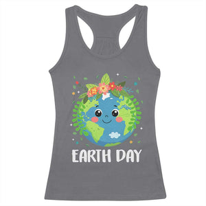 Happy Earth Day Racerback Tank Top Cute Earth With Floral TS02 Charcoal Print Your Wear