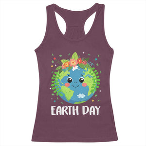 Happy Earth Day Racerback Tank Top Cute Earth With Floral TS02 Maroon Print Your Wear