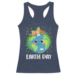 Happy Earth Day Racerback Tank Top Cute Earth With Floral TS02 Navy Print Your Wear