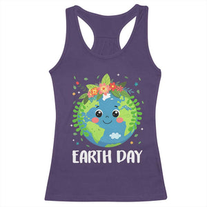 Happy Earth Day Racerback Tank Top Cute Earth With Floral TS02 Purple Print Your Wear