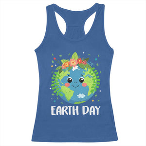 Happy Earth Day Racerback Tank Top Cute Earth With Floral TS02 Royal Blue Print Your Wear