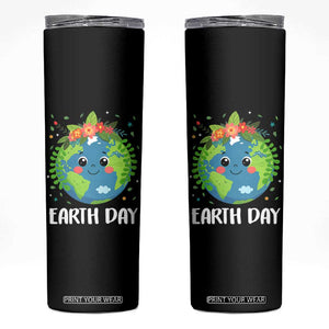 Happy Earth Day Skinny Tumbler Cute Earth With Floral TS02 Black Print Your Wear