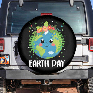 Happy Earth Day Spare Tire Cover Cute Earth With Floral TS02 No hole Black Print Your Wear