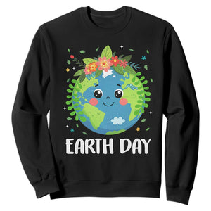 Happy Earth Day Sweatshirt Cute Earth With Floral TS02 Black Print Your Wear