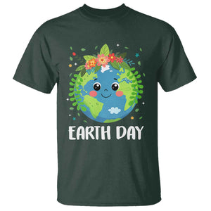 Happy Earth Day T Shirt Cute Earth With Floral TS02 Dark Forest Green Print Your Wear