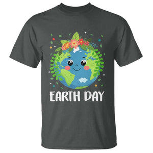 Happy Earth Day T Shirt Cute Earth With Floral TS02 Dark Heather Print Your Wear