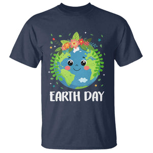 Happy Earth Day T Shirt Cute Earth With Floral TS02 Navy Print Your Wear
