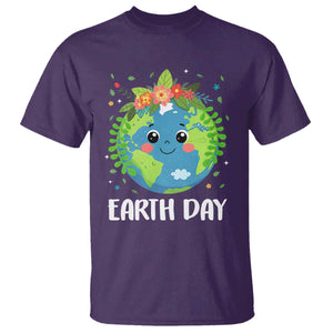 Happy Earth Day T Shirt Cute Earth With Floral TS02 Purple Print Your Wear