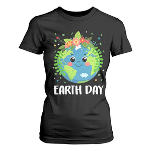 Happy Earth Day T Shirt For Women Cute Earth With Floral TS02 Black Print Your Wear