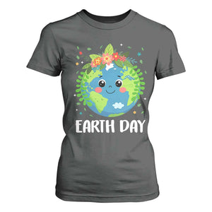 Happy Earth Day T Shirt For Women Cute Earth With Floral TS02 Dark Heather Print Your Wear